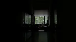 Shadowy view of a museum corridor
